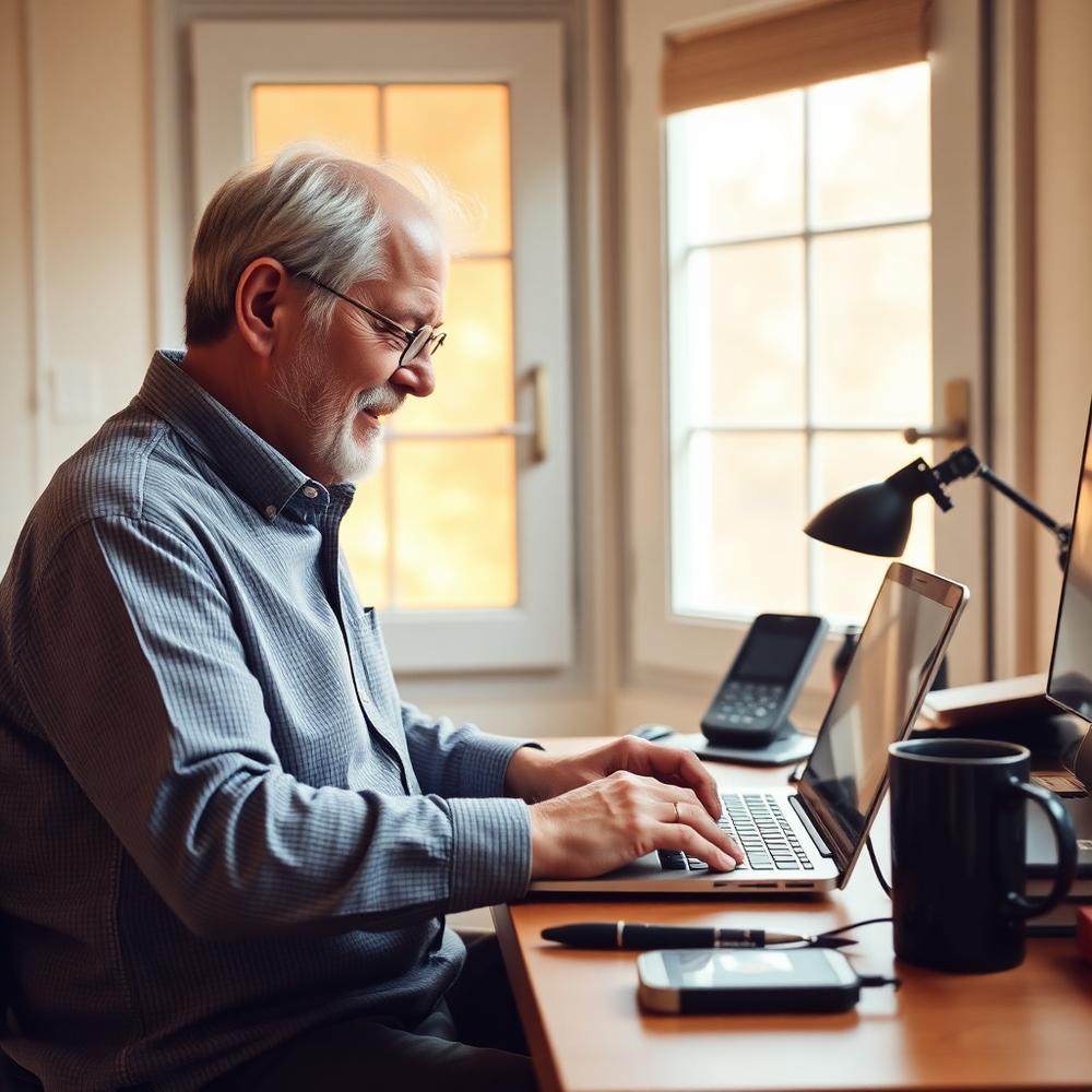 Sean writing a reply to a client question at his desk